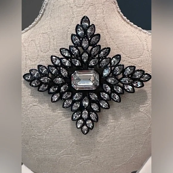 Kenneth Jay Lane Black Line Crystal Cruciform Brooch